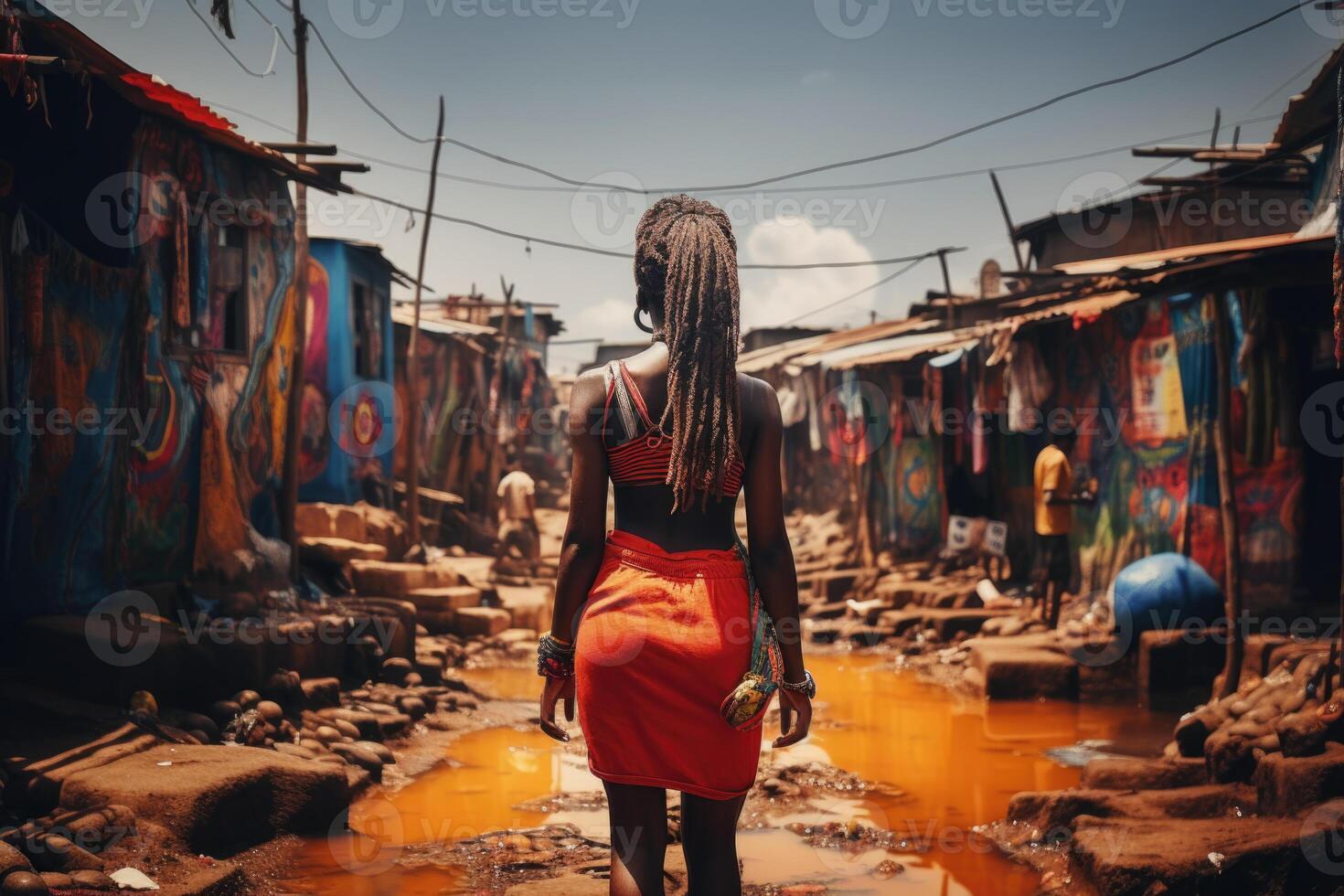 AI generated Portrait of a Stylish young girl in an African slum photo