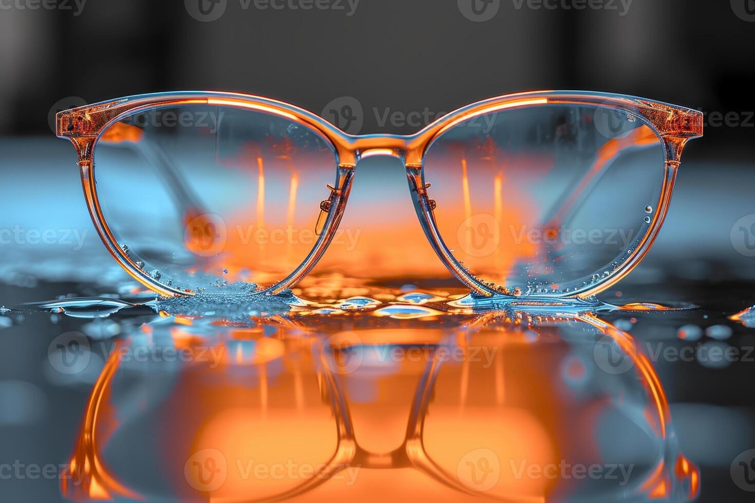 AI generated Glasses lying on the table. The concept of good eyesight photo