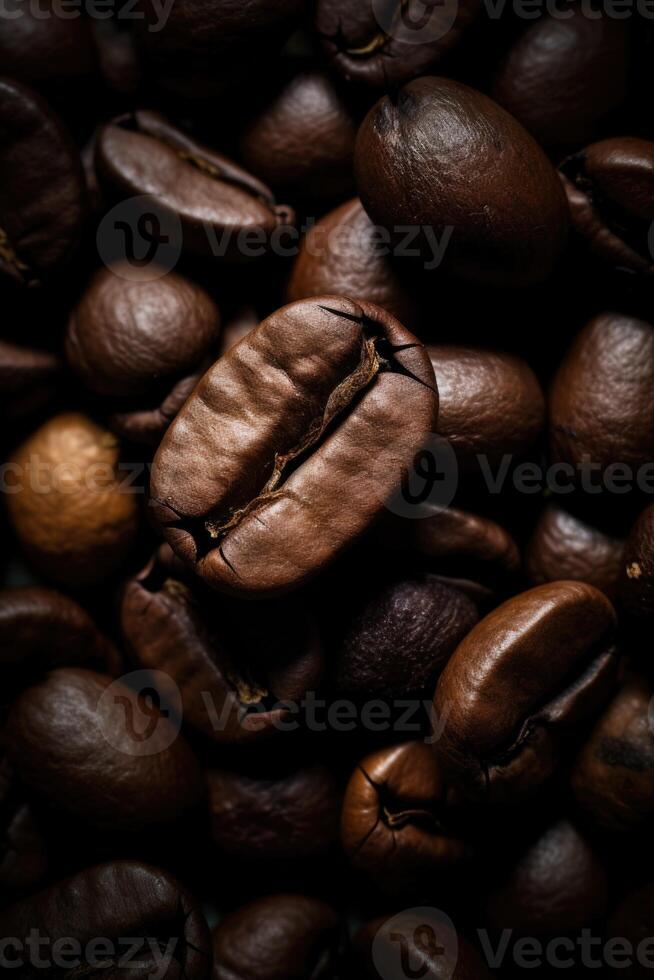 AI generated Close-up Roasted coffee beans. Colombian coffee photo