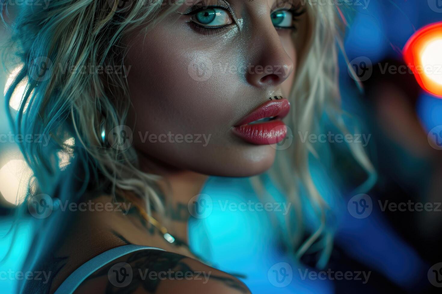 AI generated Portrait of a stylish fashionable girl in close-up photo
