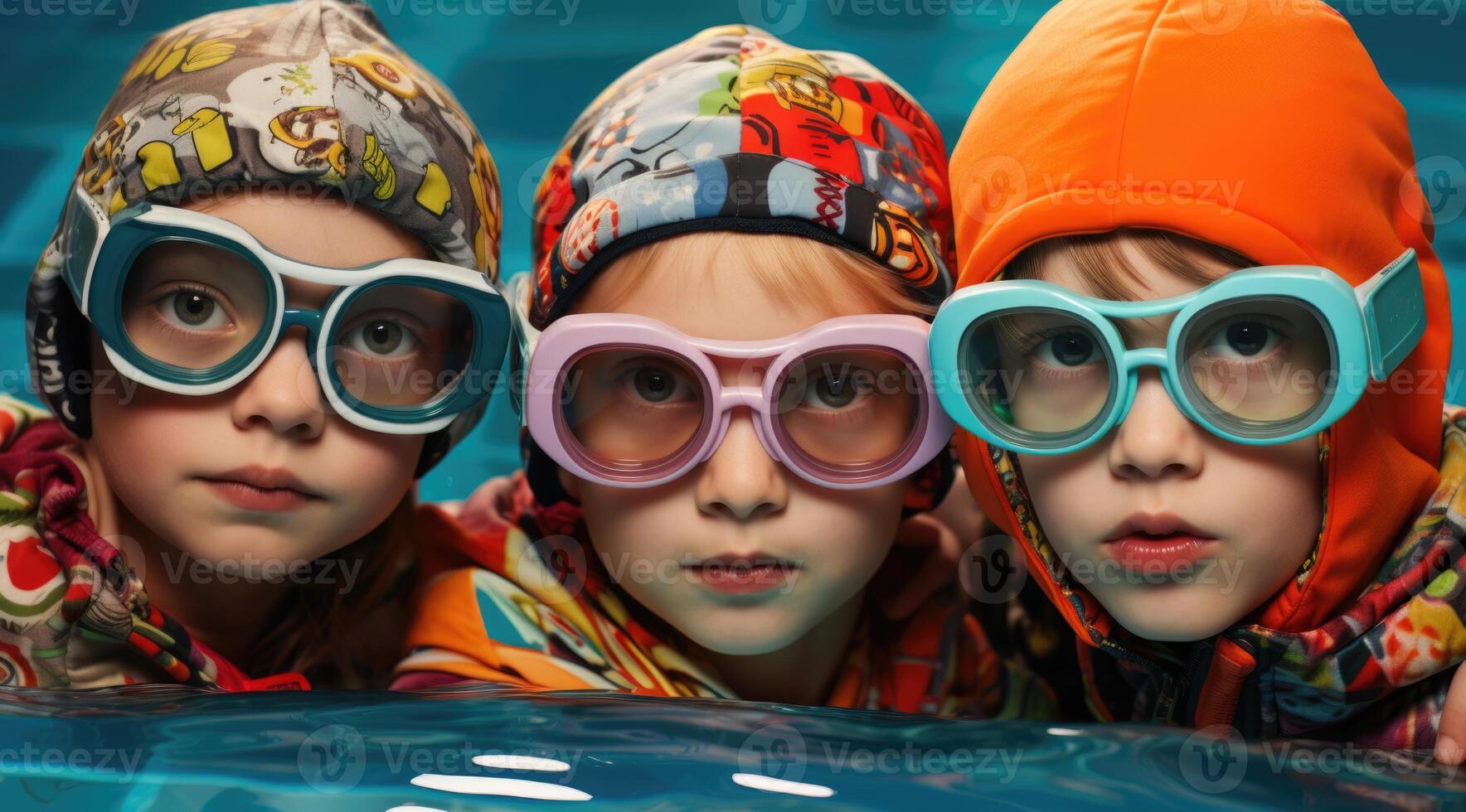 AI generated three boys in colored clothes and glasses photo
