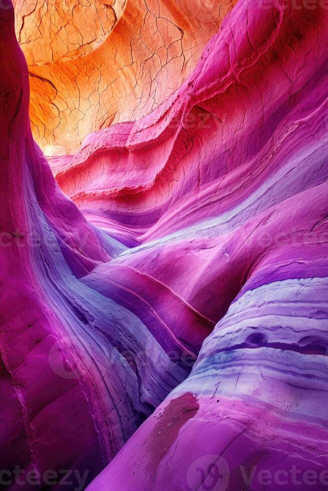 AI generated bright futuristic colors of the destroyed sandstone rock in the canyon. USA. Arizona photo