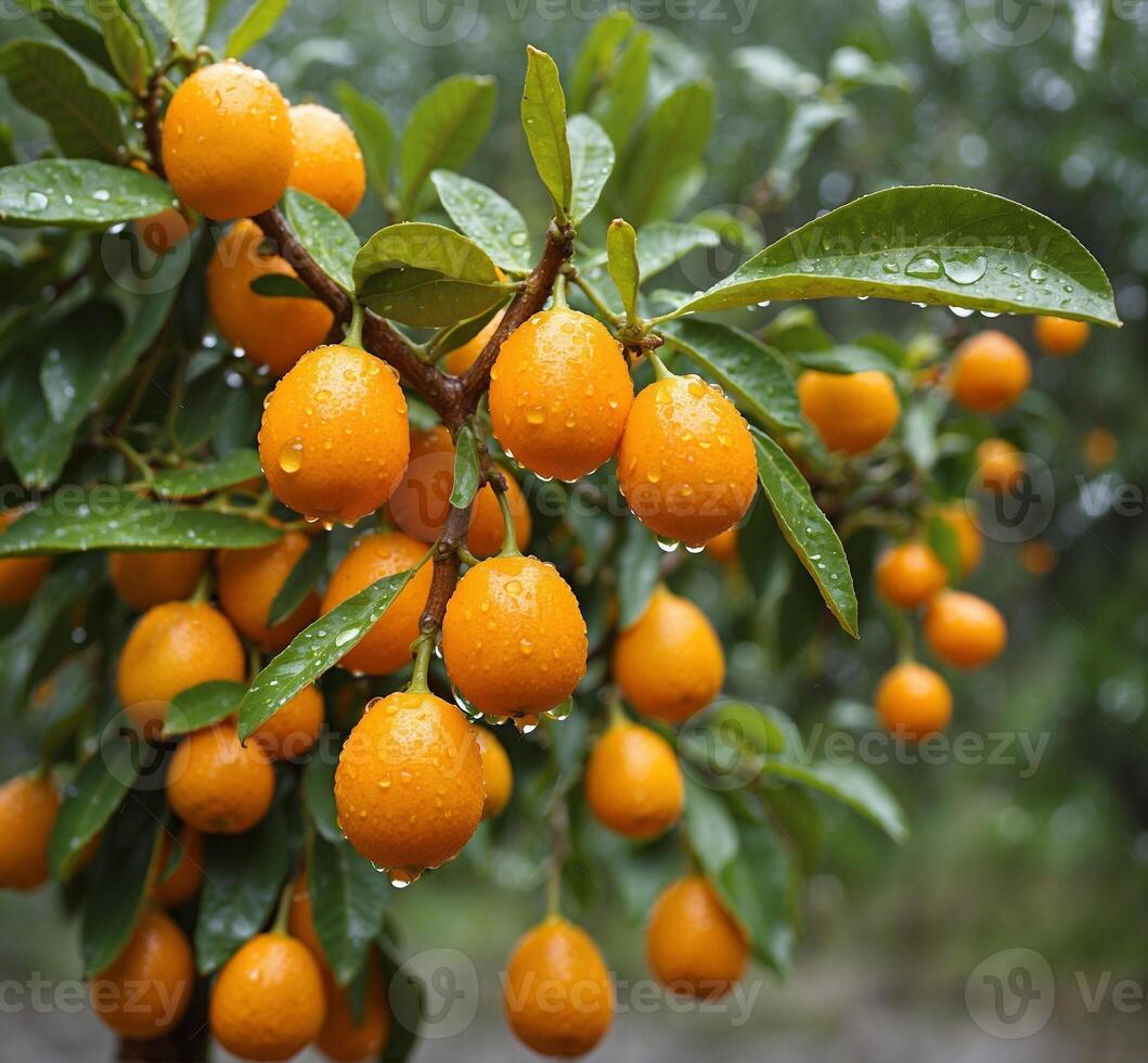 AI generated Kumquat Citrus aurantiaca on the tree photo