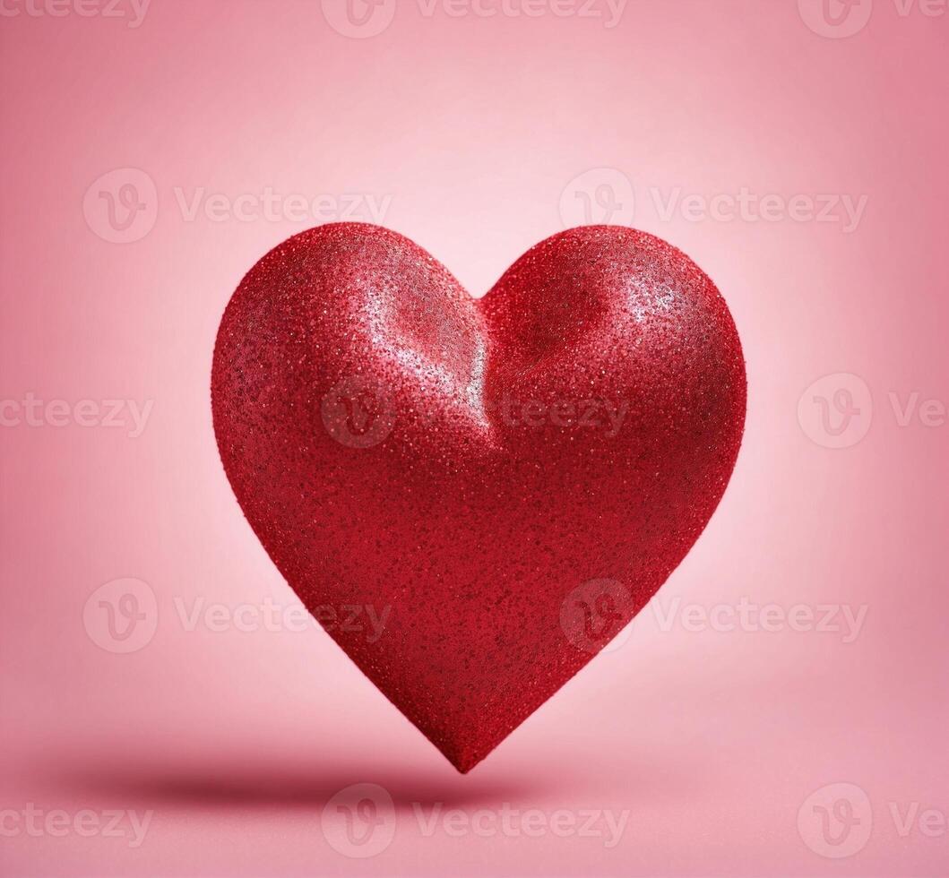 ai generado rojo corazón en un rosado antecedentes. San Valentín día. amor. foto