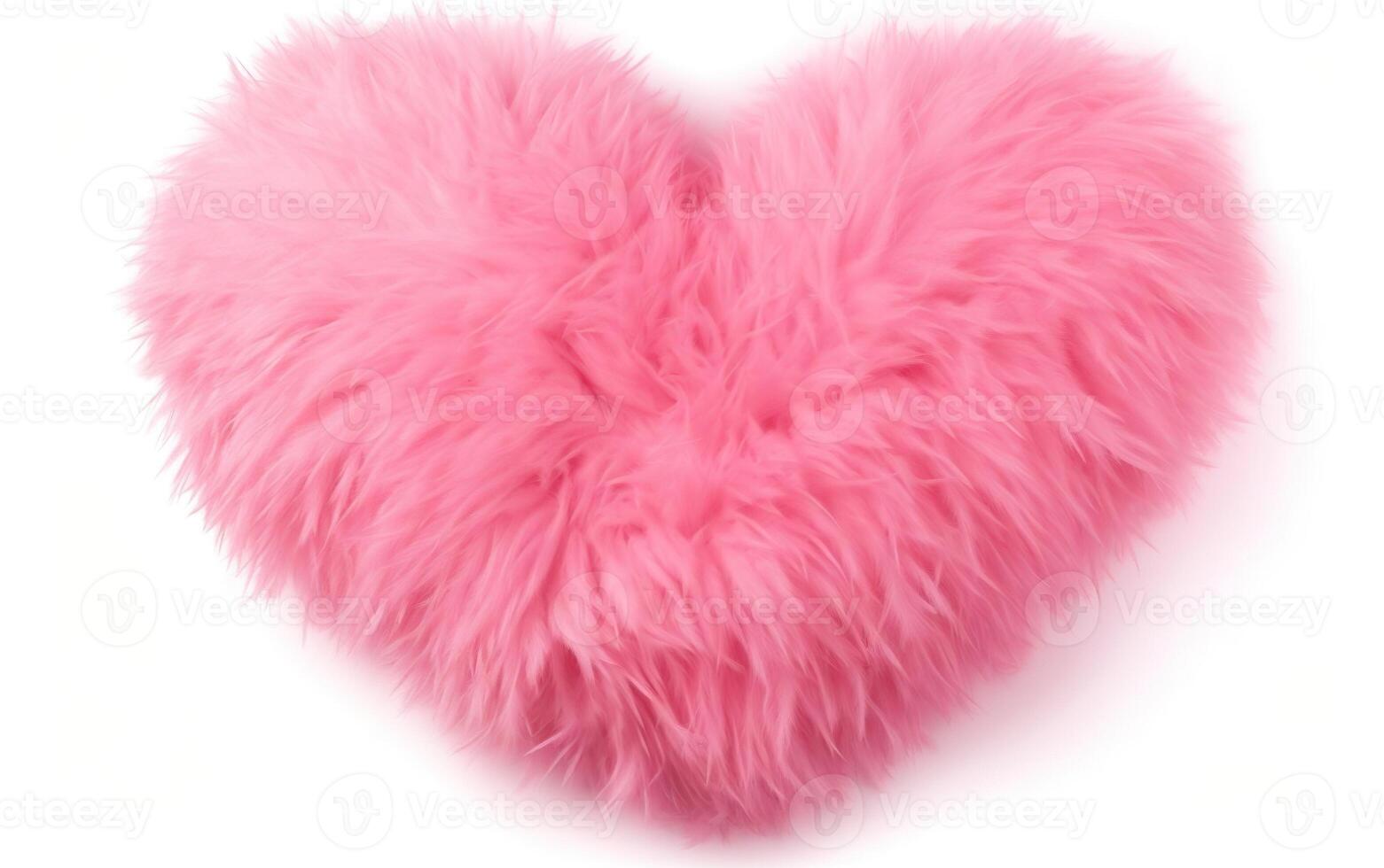 AI generated Big pink fluffy heart isolated on white background. Plush, shaggy decorative object. Valentines day, engagement or wedding party poster. AI Generative photo