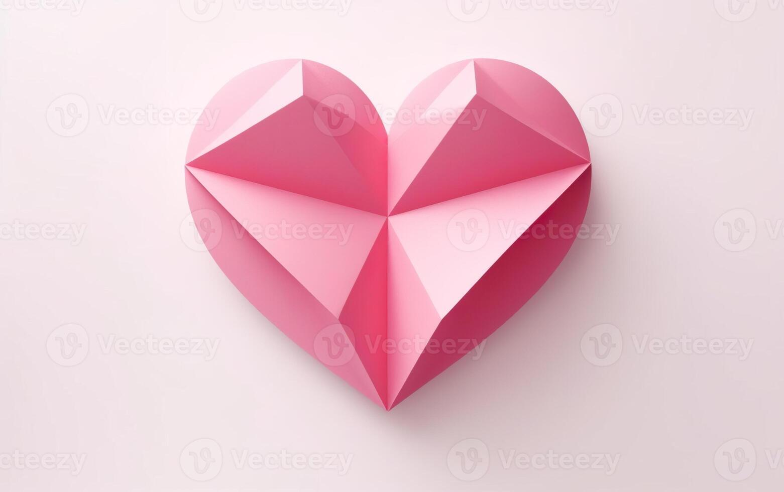 AI generated Pink origami heart isolated on pink background. Minimalistic origami object. Valentines day, engagement or wedding party poster. AI Generative photo