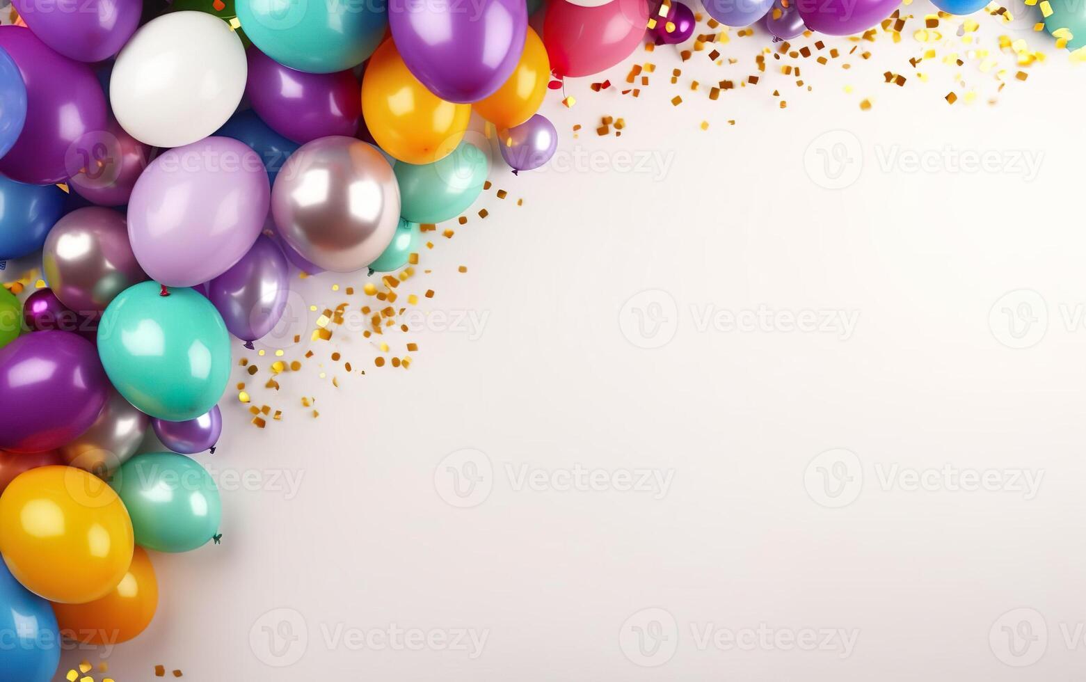 AI generated Happy Mardi Gras poster. A banner template with colourful balloons and confetti isolated on white background, copy space at the right. Costume party flyer for carnivals. AI Generative photo