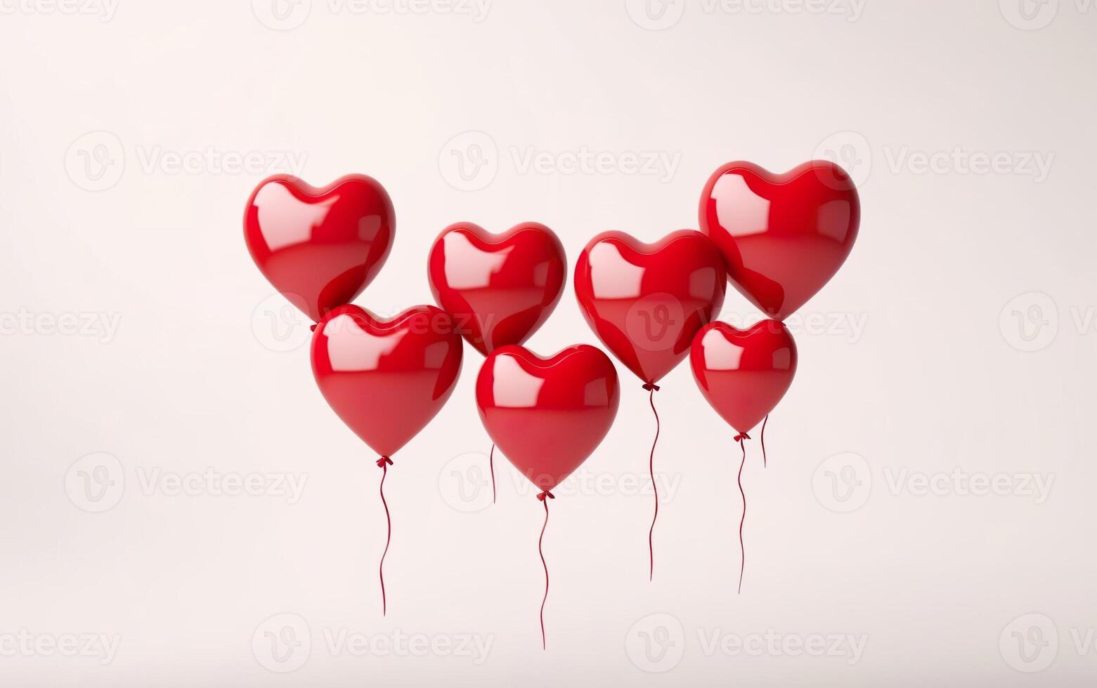 AI generated Red heart shaped latex balloons isolated on toned pink background. Launching balloons. Valentines day, engagement or wedding party poster. AI Generative photo