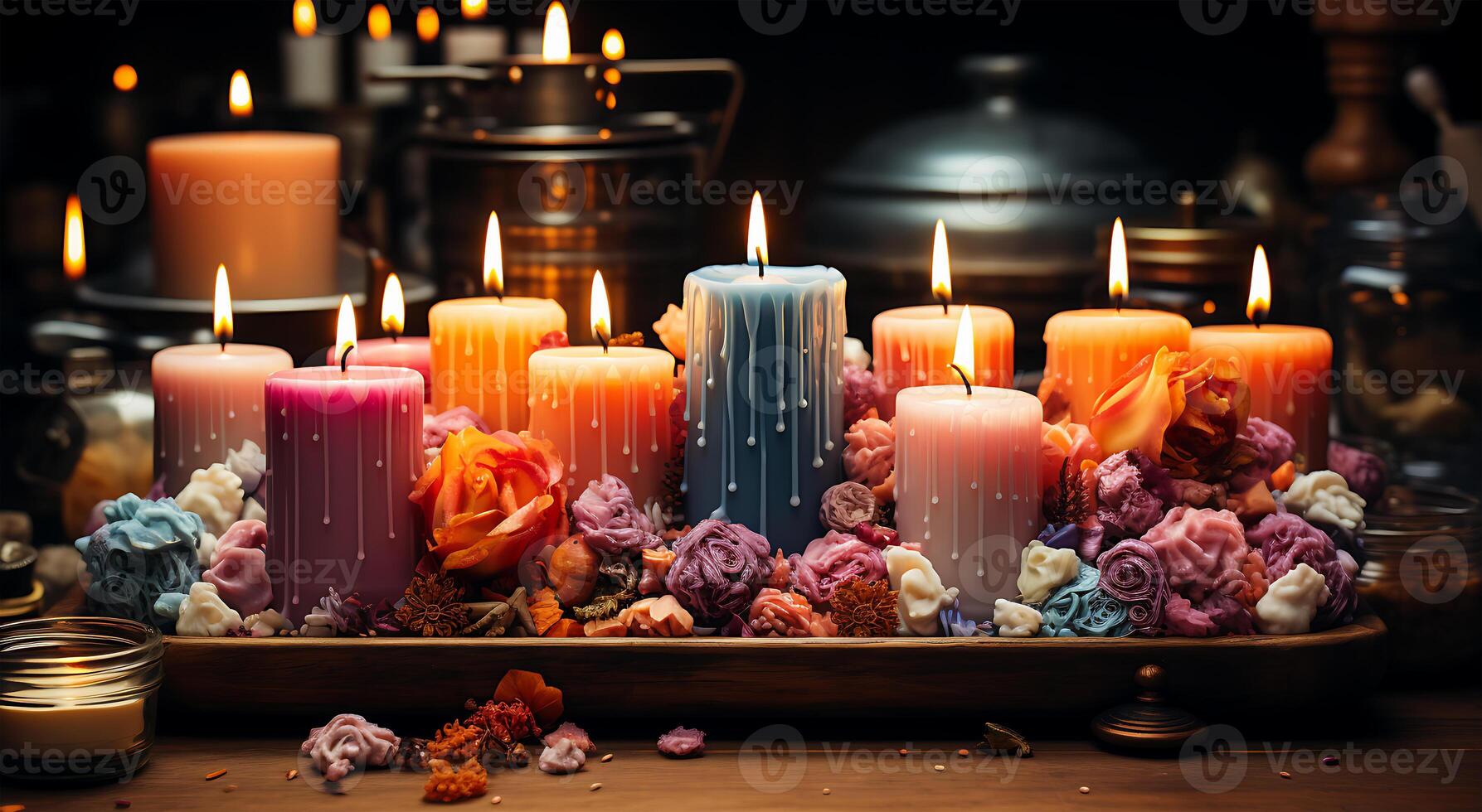 AI generated Candles made with kits and some candles flame-burning photo