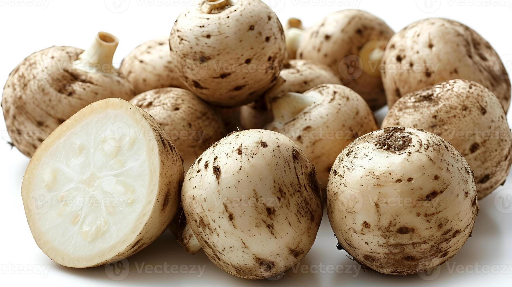 AI generated View of Delicious fresh Fruit Jicama on a white background photo