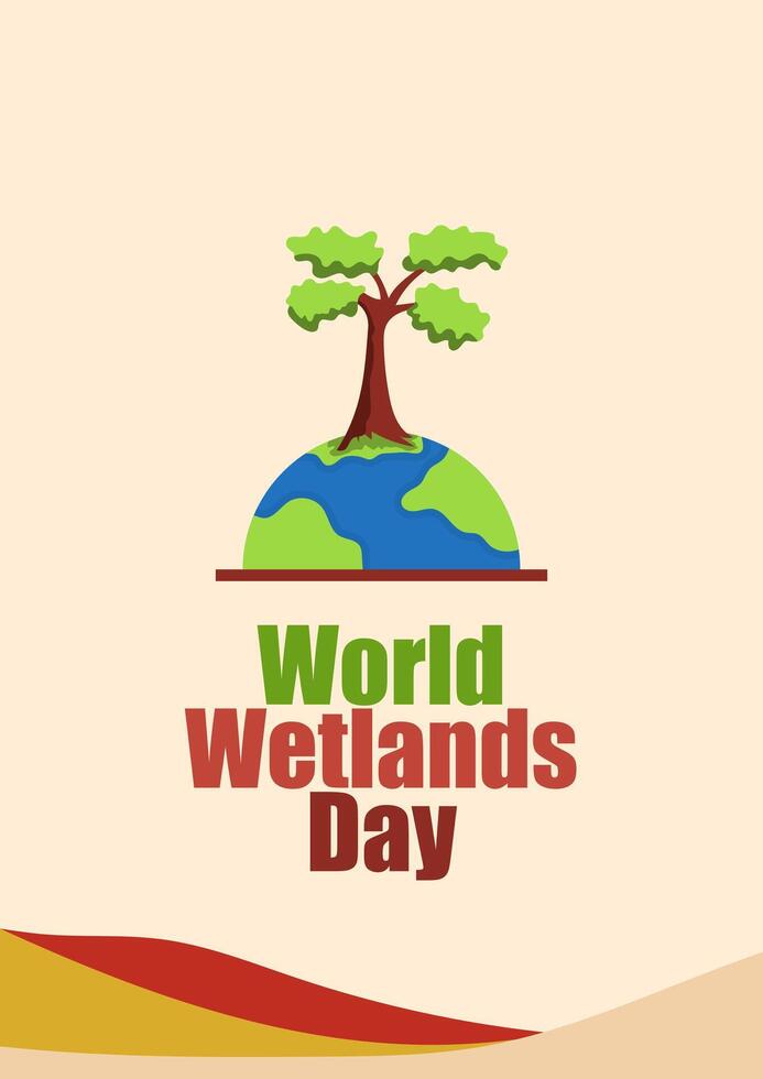 World Wetlands Day. Flat design illustration of earth, green plants and clouds vector