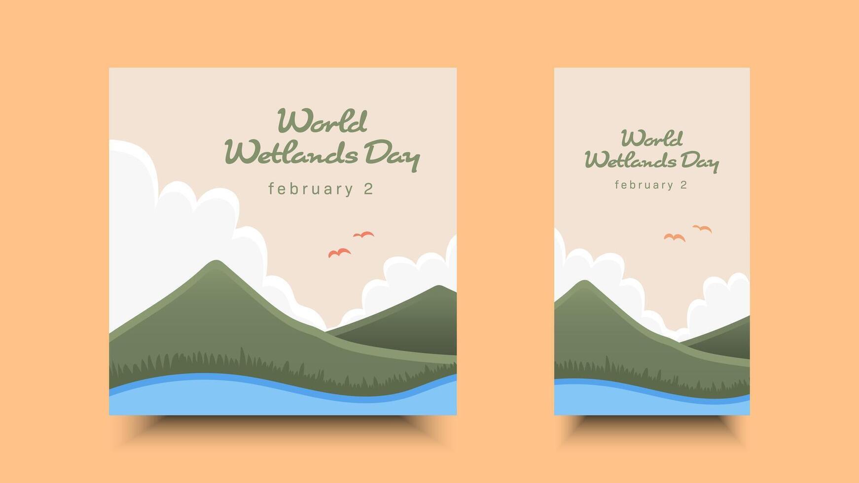 World Wetlands Day. Flat design illustration of earth, green plants and clouds vector