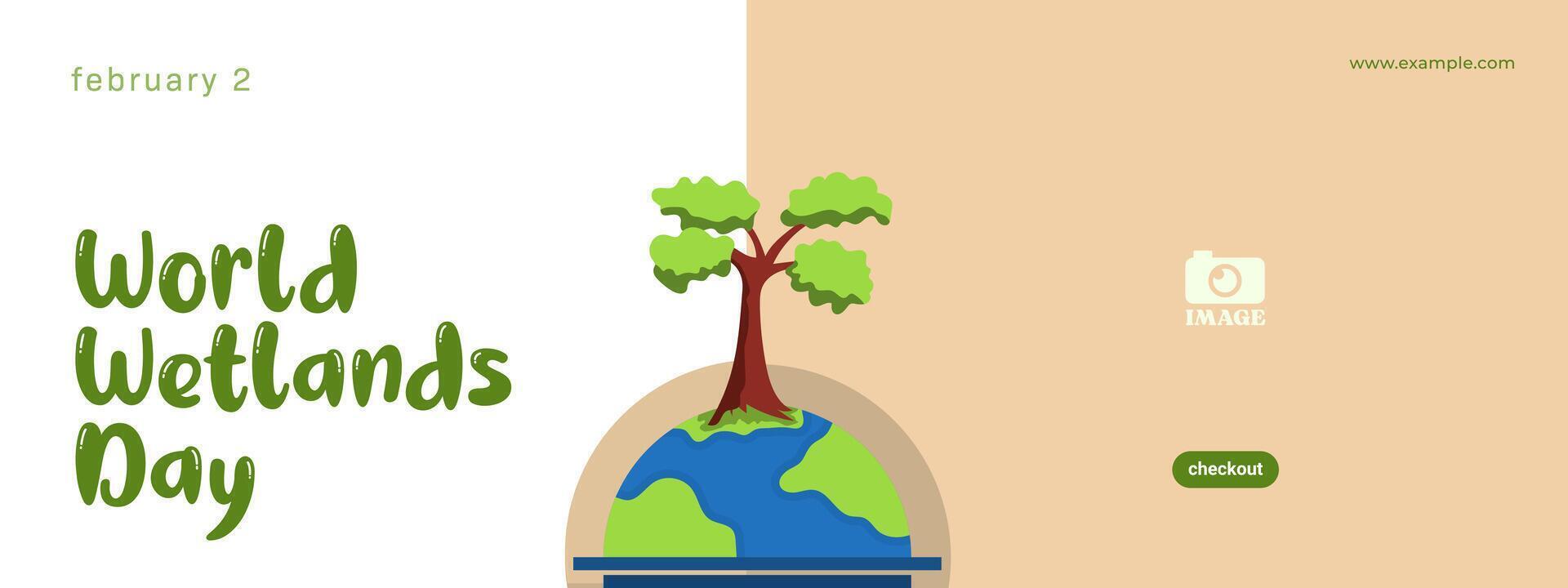 World Wetlands Day. Flat design illustration of earth, green plants and clouds vector
