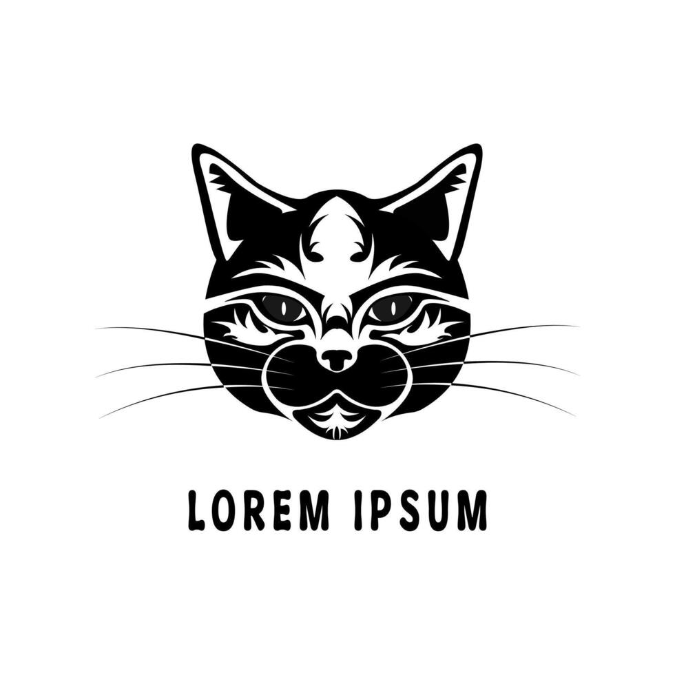 Black and white cat logo illustration design vector