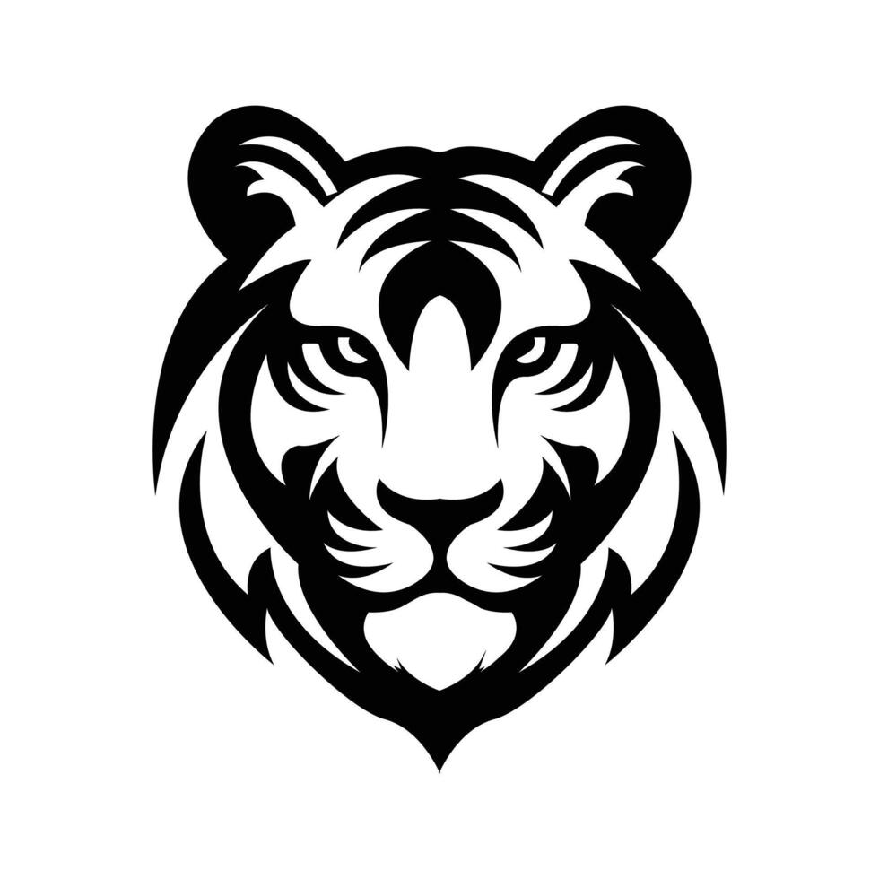 Black and white tiger head logo illustration design vector