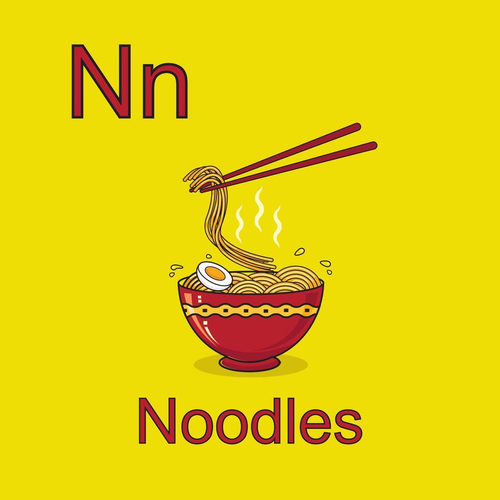 Vector illustration of flashcards noodles for learning alphabet kids in school