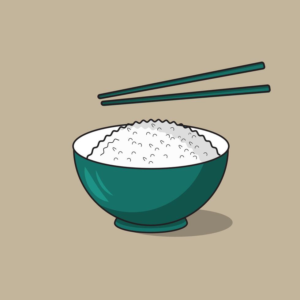 vector ilustración de arroz en cuenco con palillos