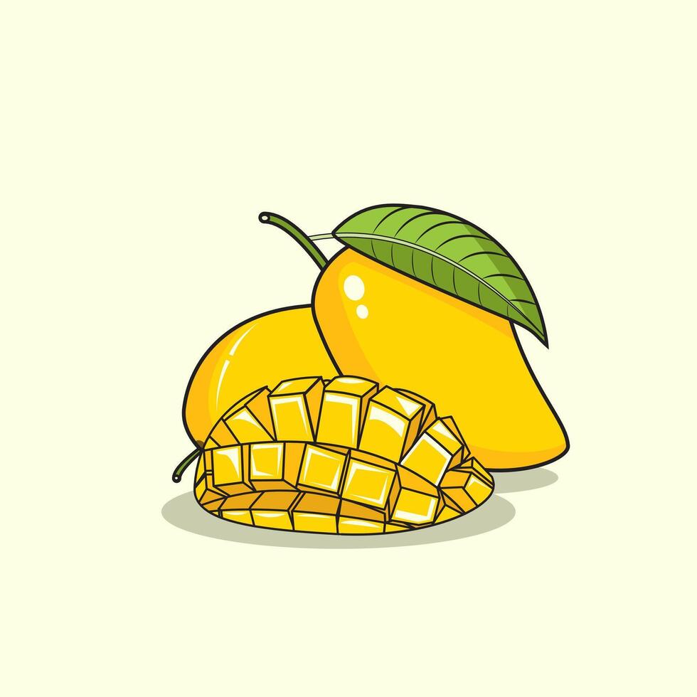 Mango slice and mango set vector illustration