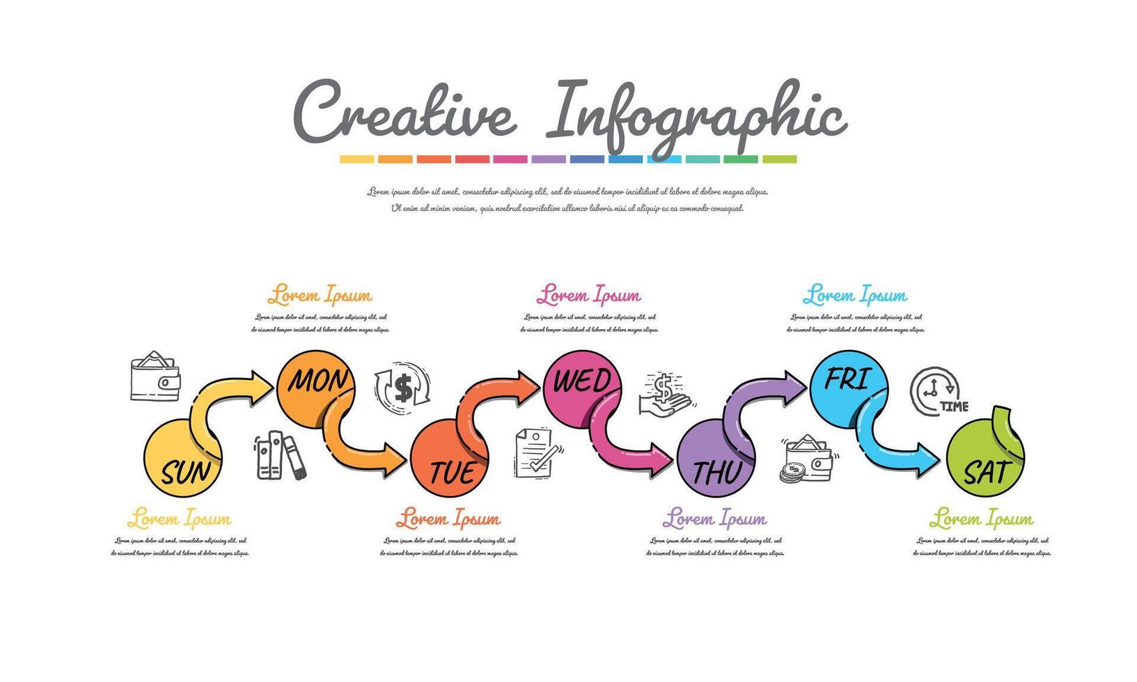 weekly planner, Timeline business for 7 day, Presentation business can be used for Business concept with 7 options. vector