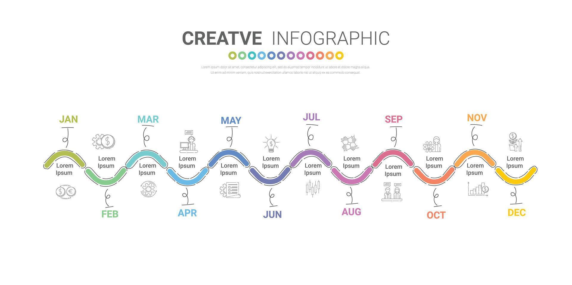 cuaderno infografía modelo para 12 meses, 1 año, lata ser usado para notando pasos o procesos para negocio en uno año, fácil a presente. vector