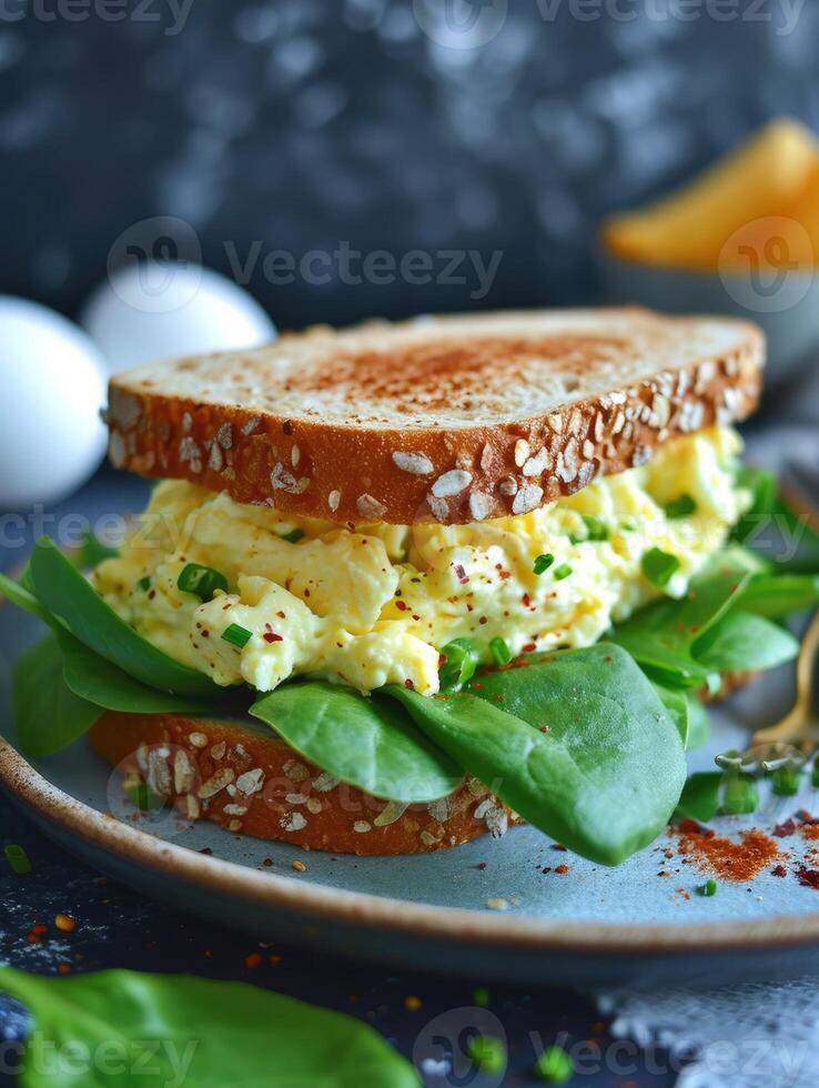 AI generated Delicious egg salad sandwich. photo