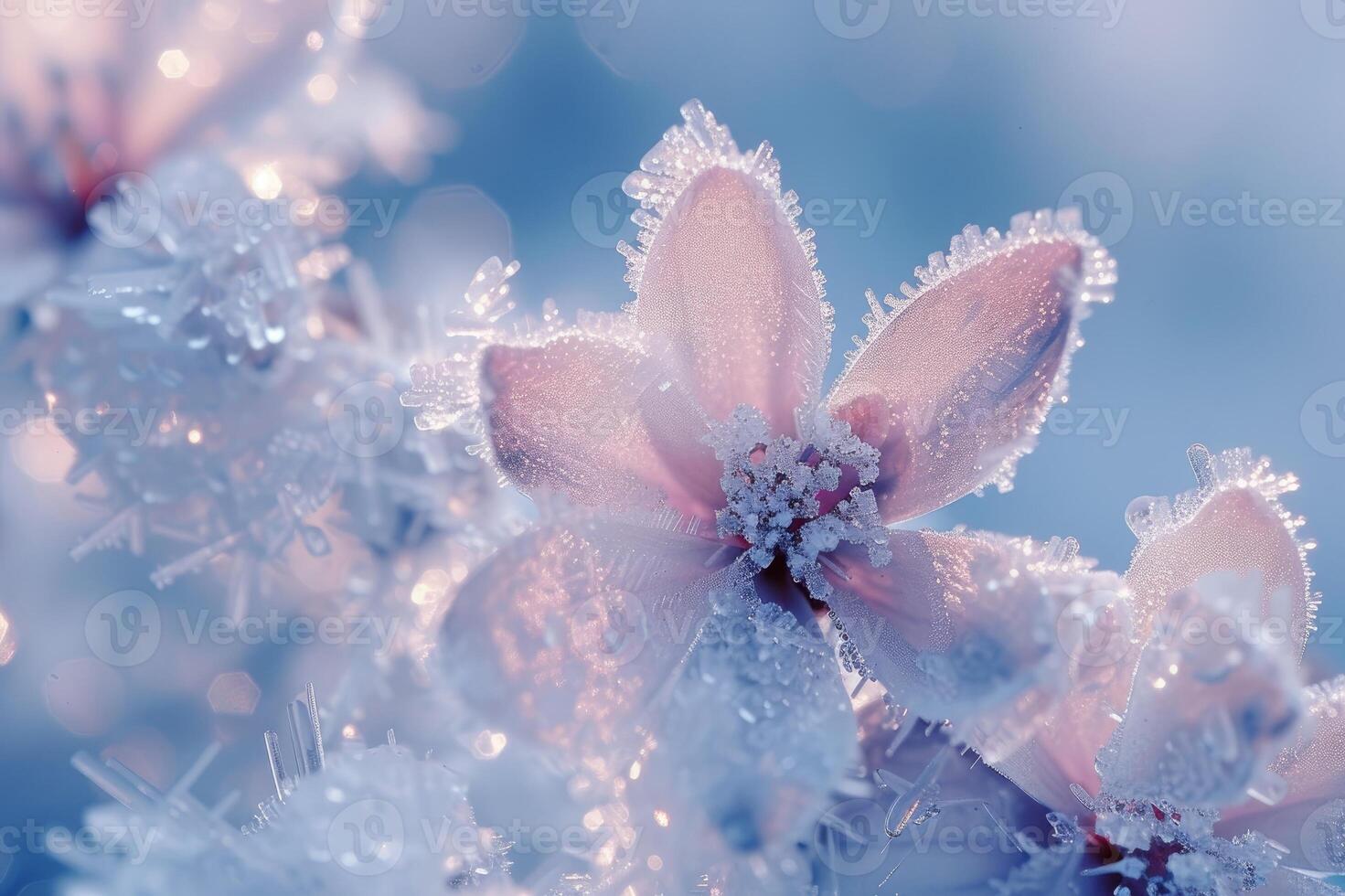 AI generated Winter scenery with frosty ice flowers. photo