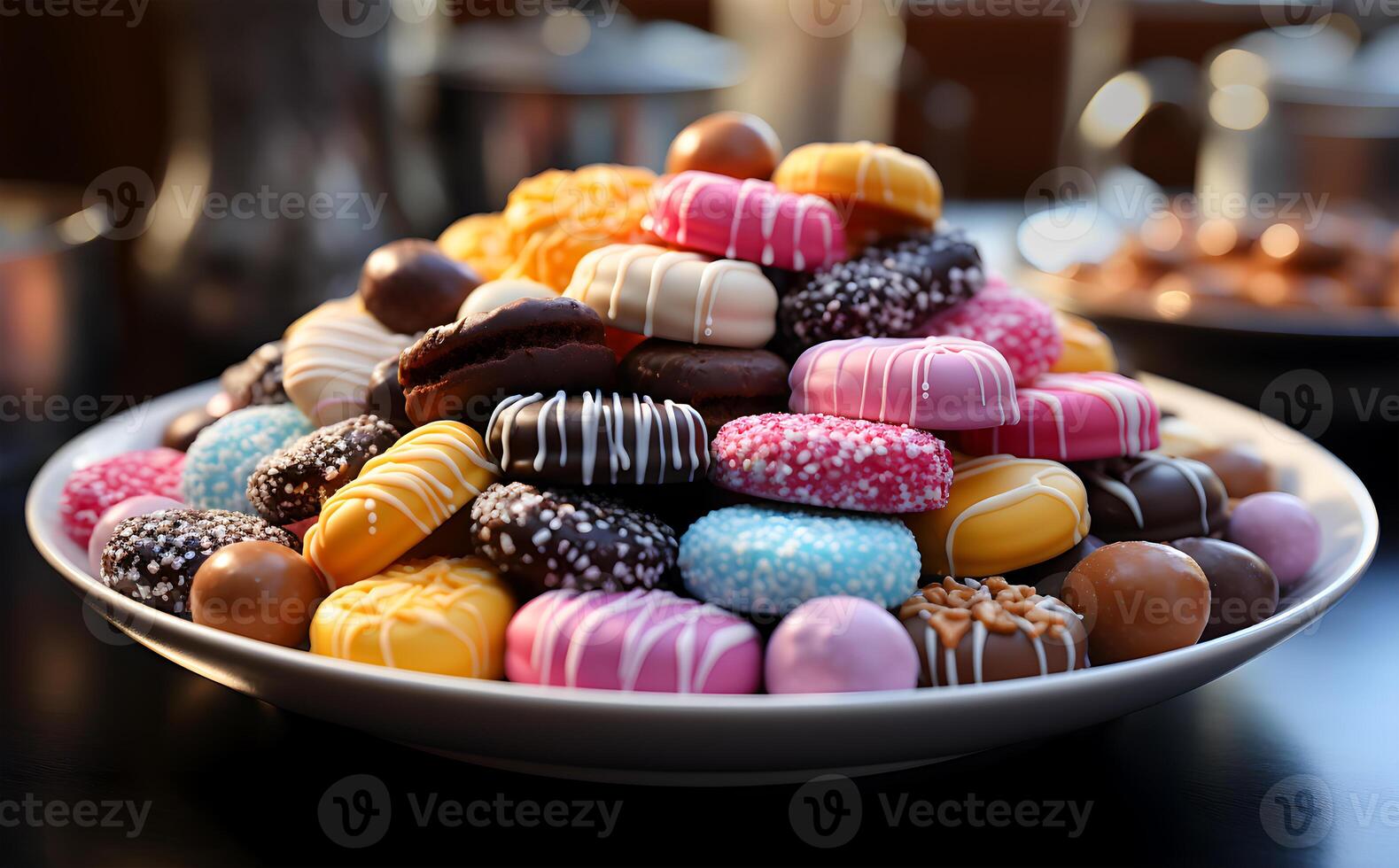 AI generated View of Beautiful delicious chocolate candy food in different styles on a plate photo