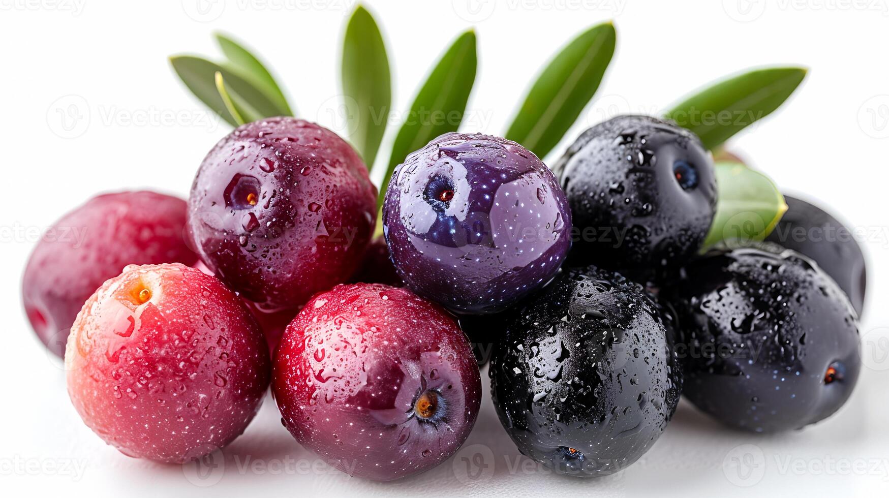 AI generated View of Delicious fresh Fruit Olive, Elderberry on a white background photo