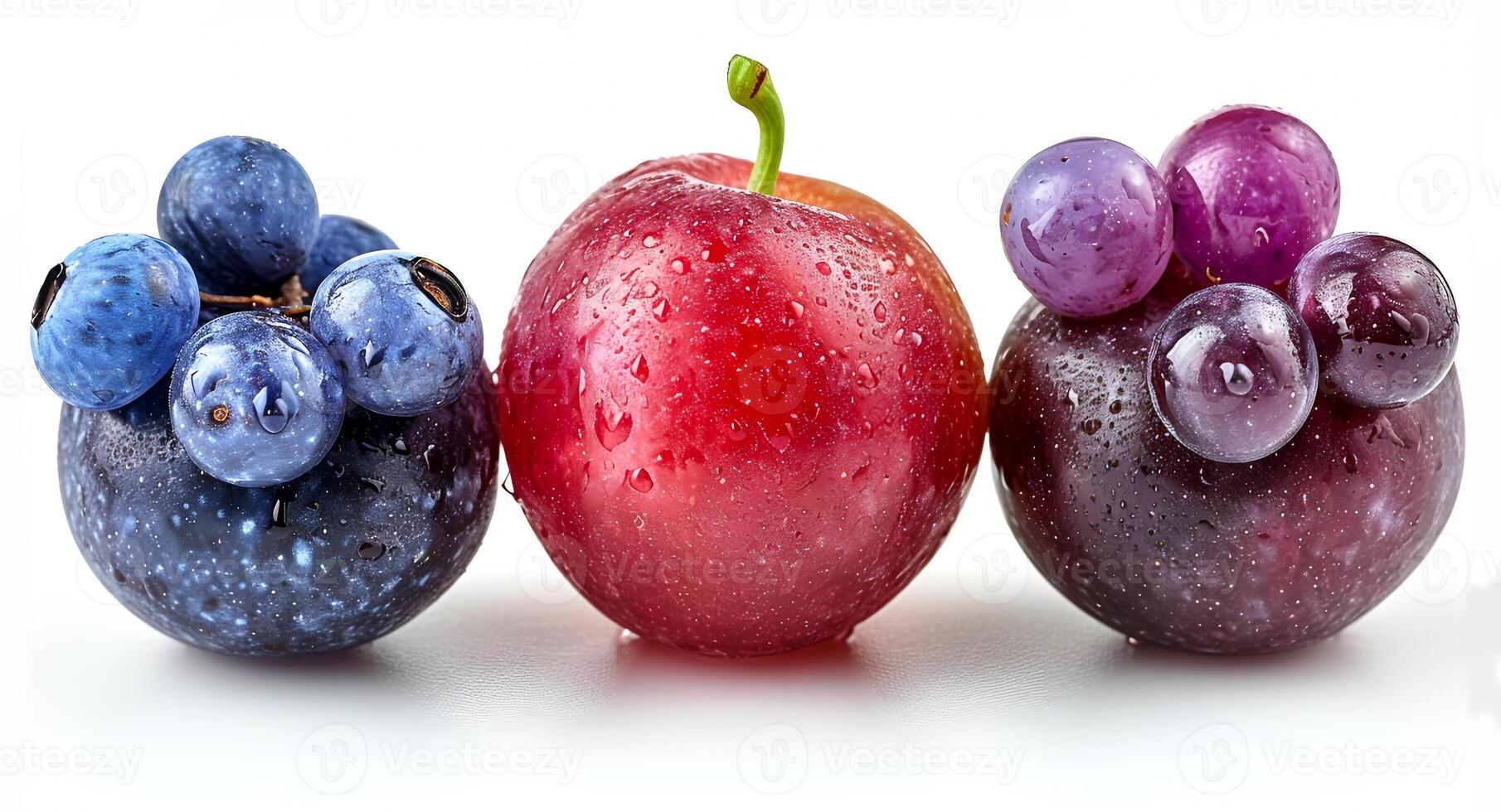 ai generado ver de delicioso Fresco Fruta ciruela damascena en un blanco antecedentes foto