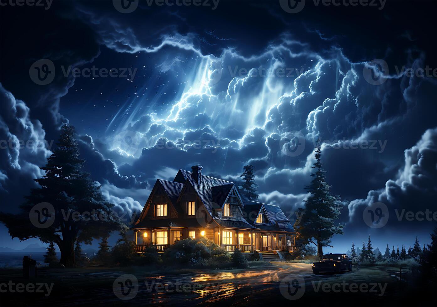 AI generated View of beautiful lightning from the sky in a kingdom photo