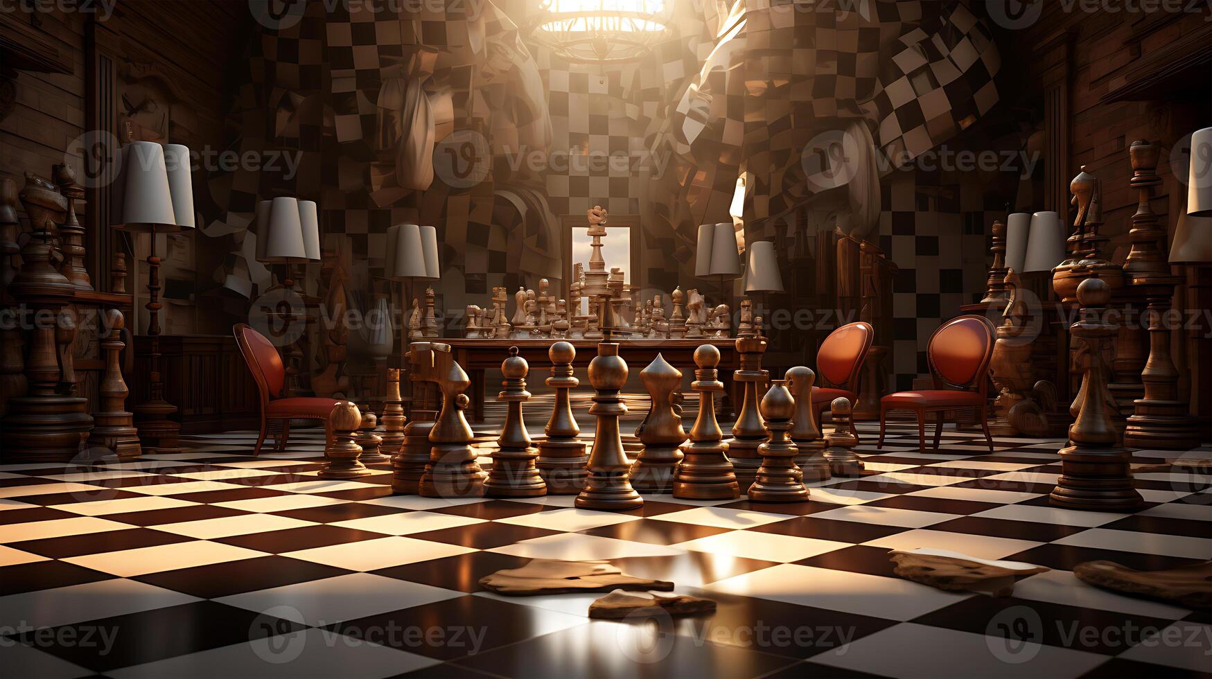 AI generated Beautiful scene design of playing chess on a table photo