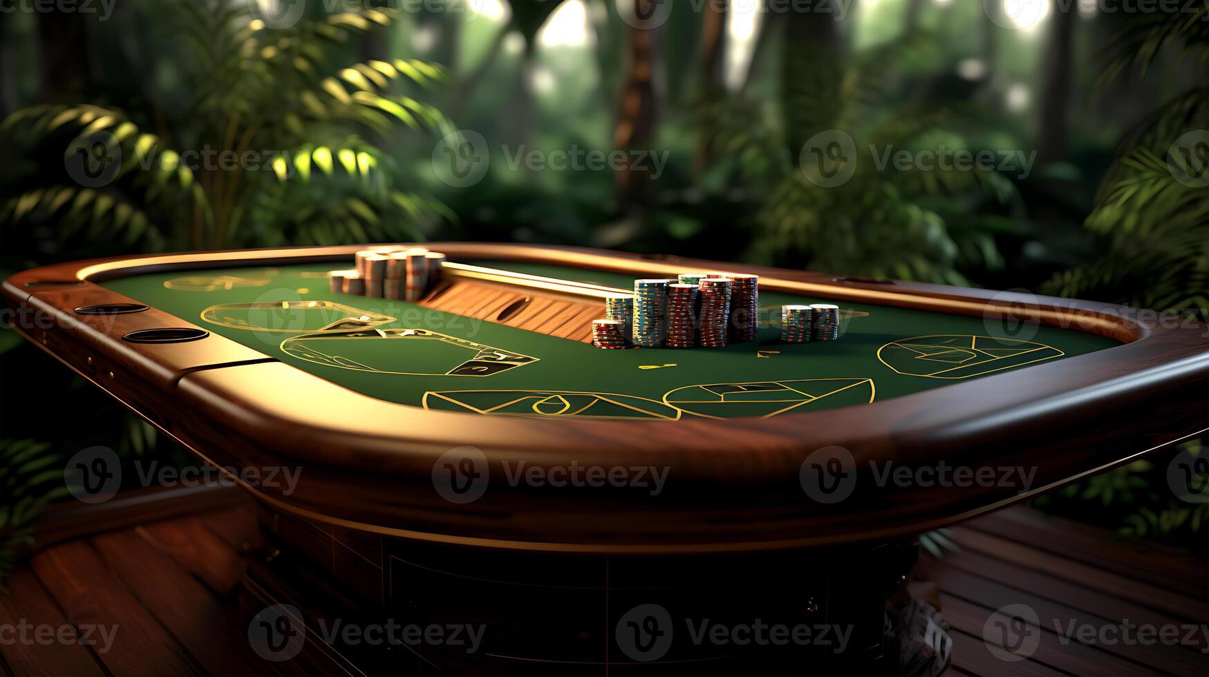 AI generated View of a Beautiful casino game table and some chips photo