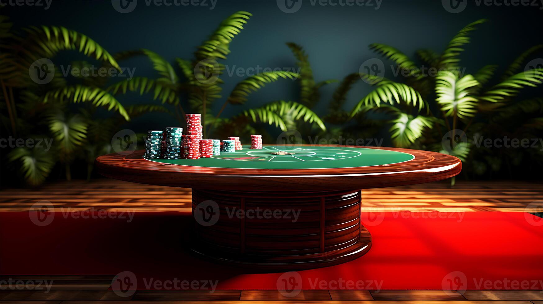 AI generated View of a Beautiful casino game table and some chips photo