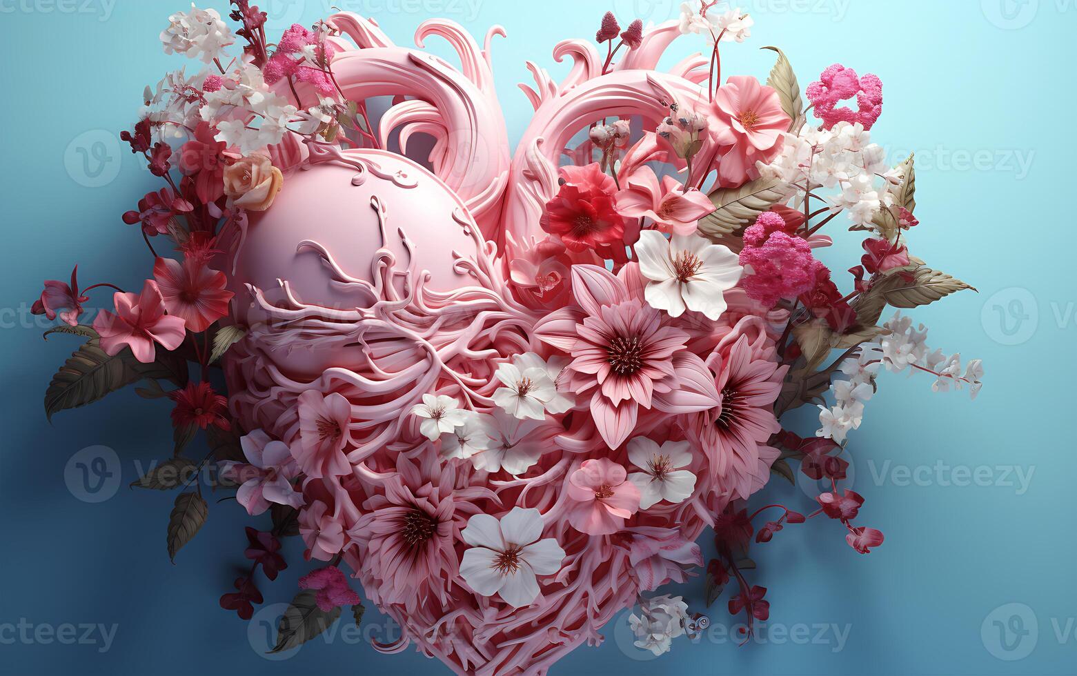 ai generado un ver de amor con un pastel antecedentes y corazón forma con flores foto