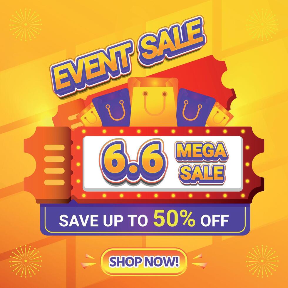 6 6 EVENT MEGA SALE SHOPPING DAY 50 PERCENT OFF BACKGROUND SOCIAL MEDIA vector