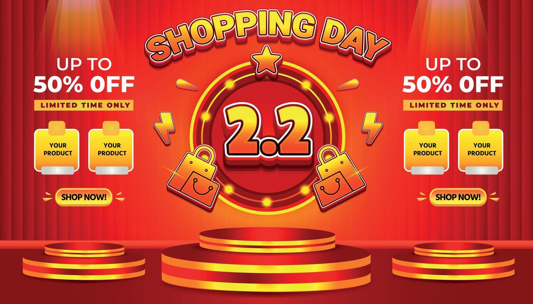 2 2 SALE SHOPPING DAY SUPER SALE EVENT 50 PERCENT OFF BACKGROUND SOCIAL MEDIA vector