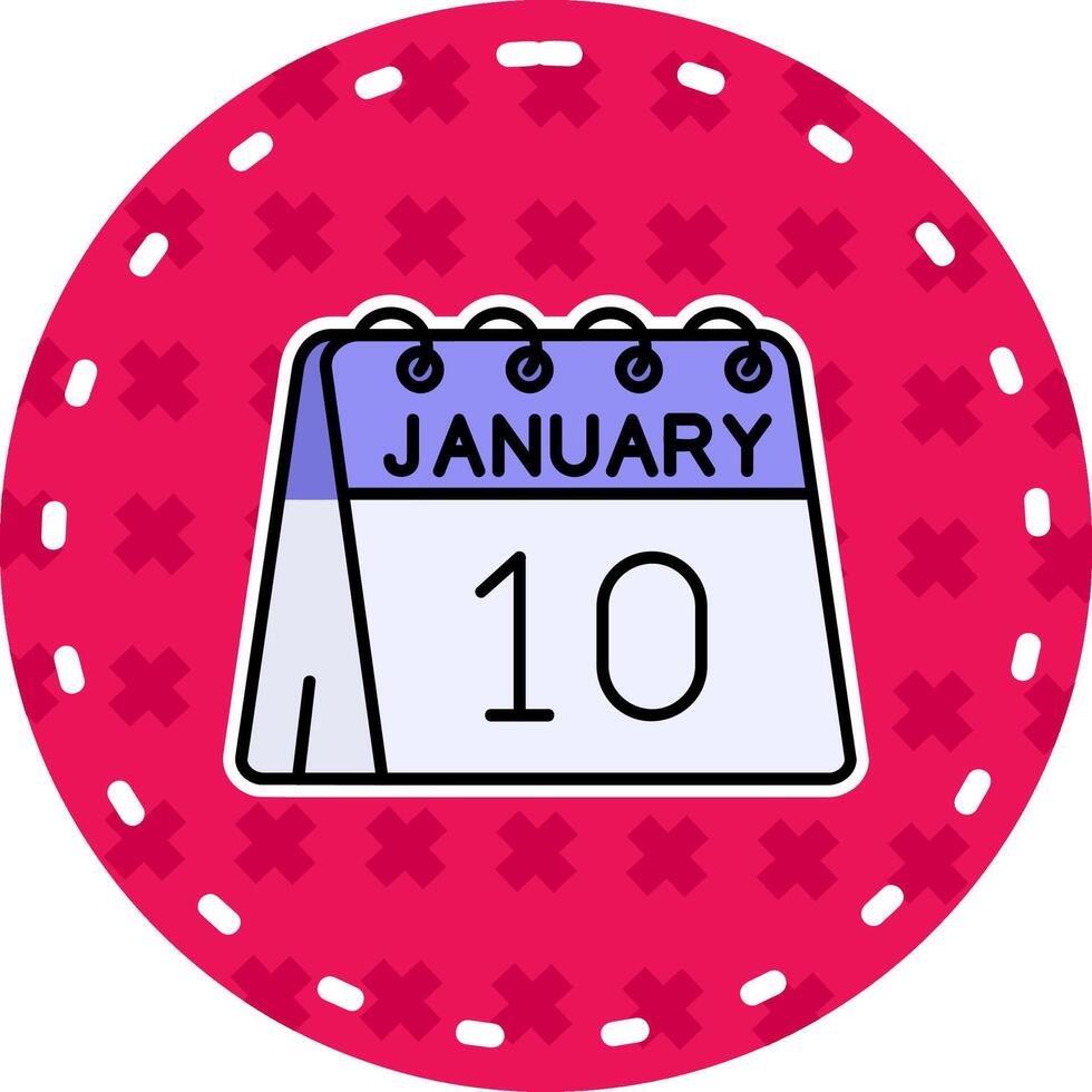 10 de enero línea lleno pegatina icono vector