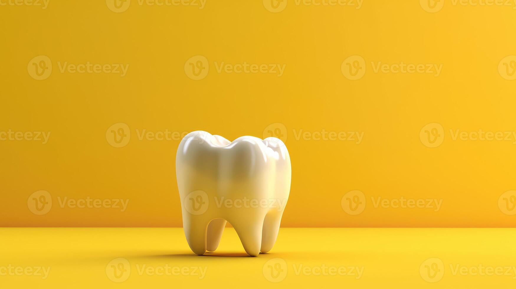 AI generated Whitening single tooth, isolated on yellow background. Concept of dental health, teeth treatment doctor, health product advertisement. photo