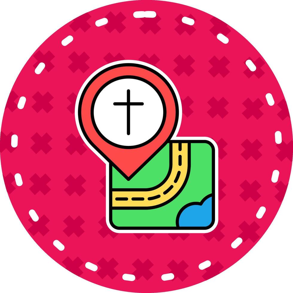 Iglesia línea lleno pegatina icono vector