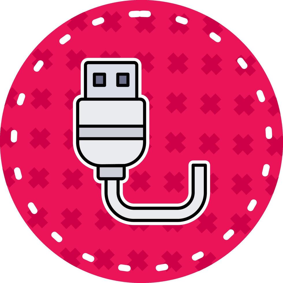 USB línea lleno pegatina icono vector