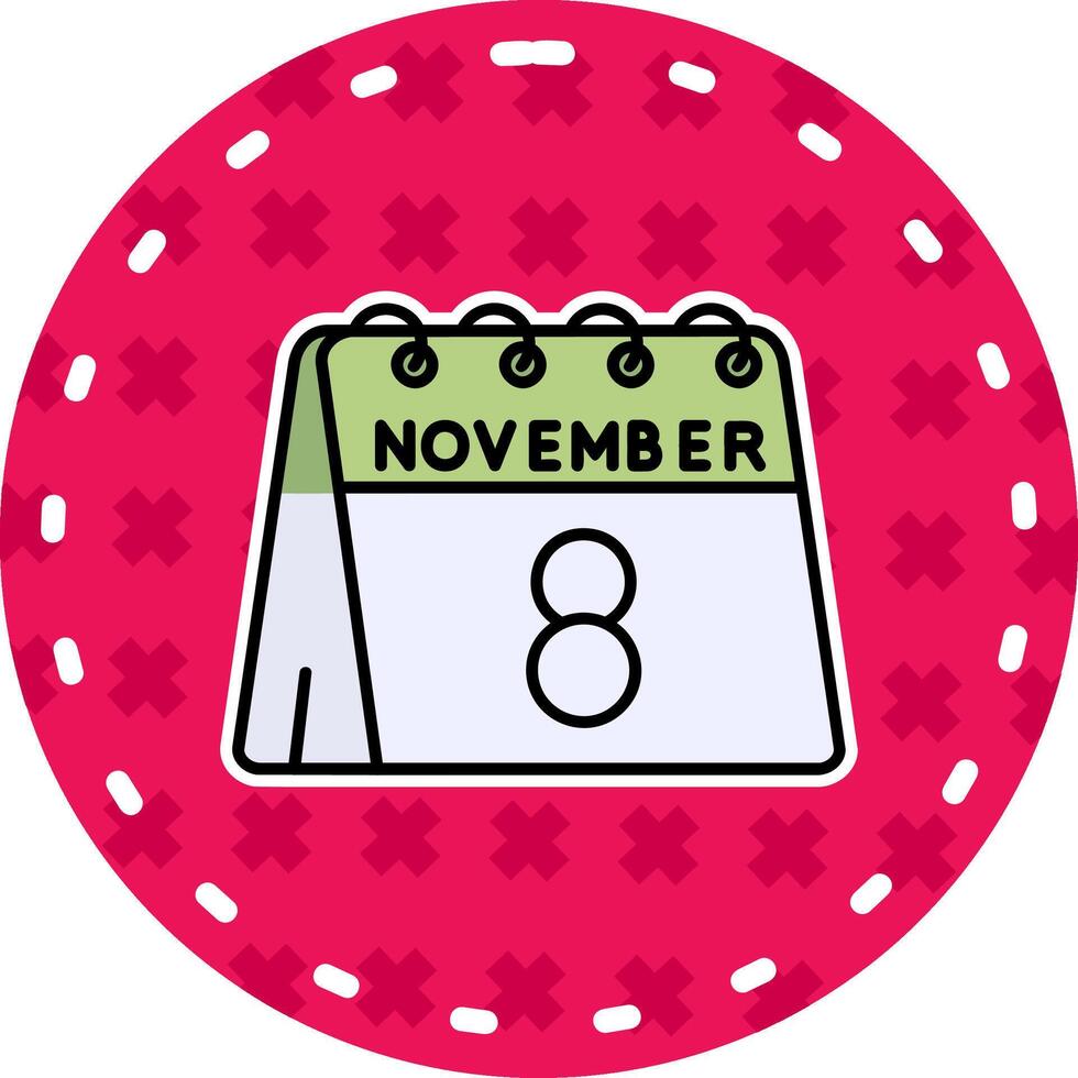 8vo de noviembre línea lleno pegatina icono vector