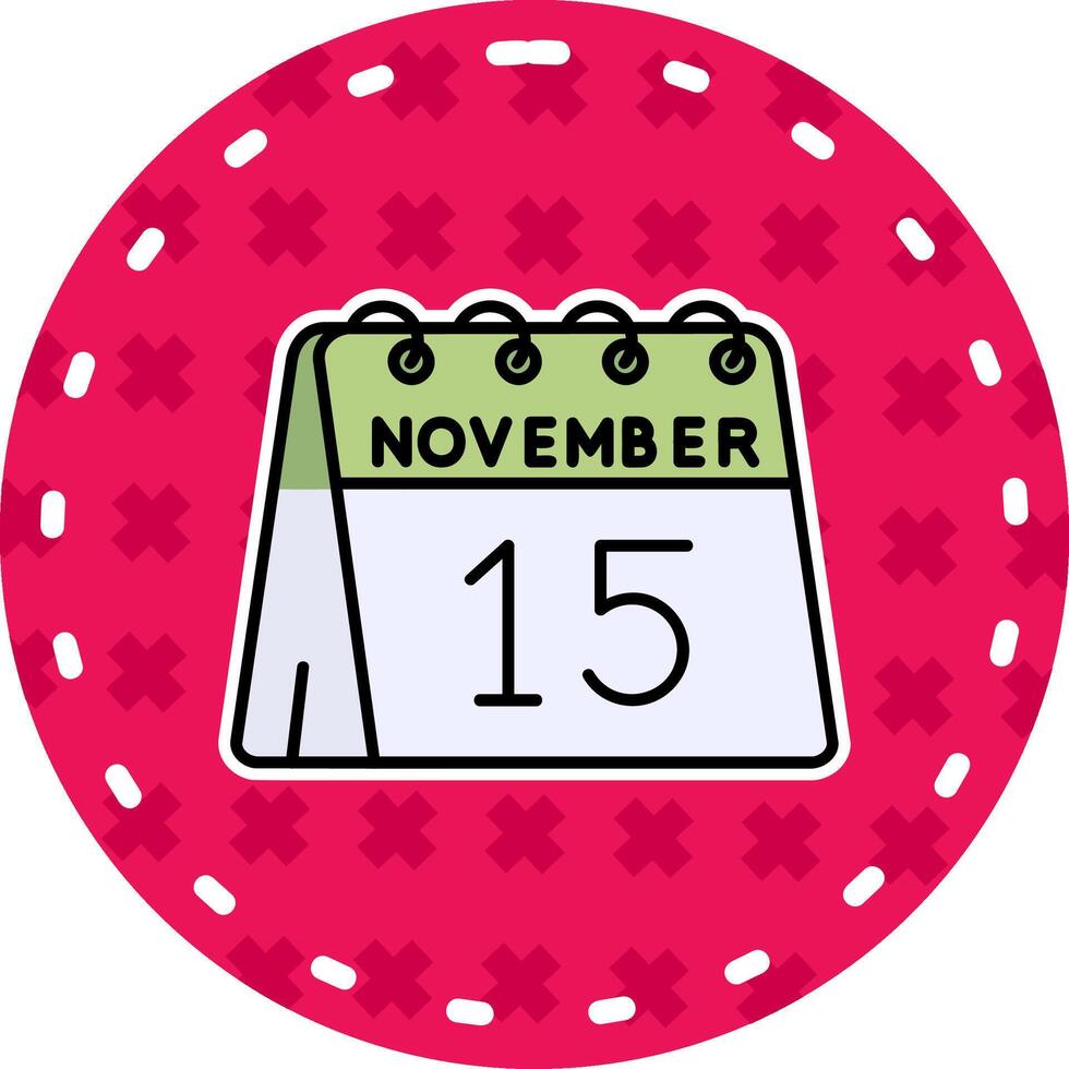 15 de noviembre línea lleno pegatina icono vector