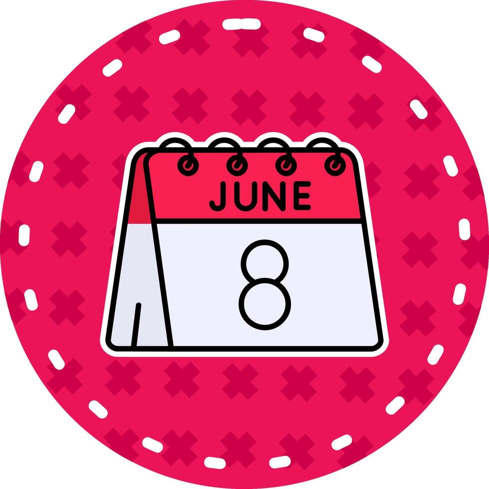 8th of June Line Filled Sticker Icon vector