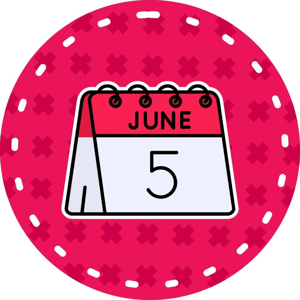 5th of June Line Filled Sticker Icon vector