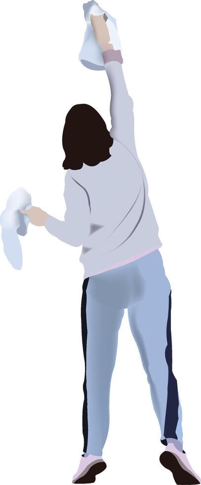 cleaning lady cleaning glass vector