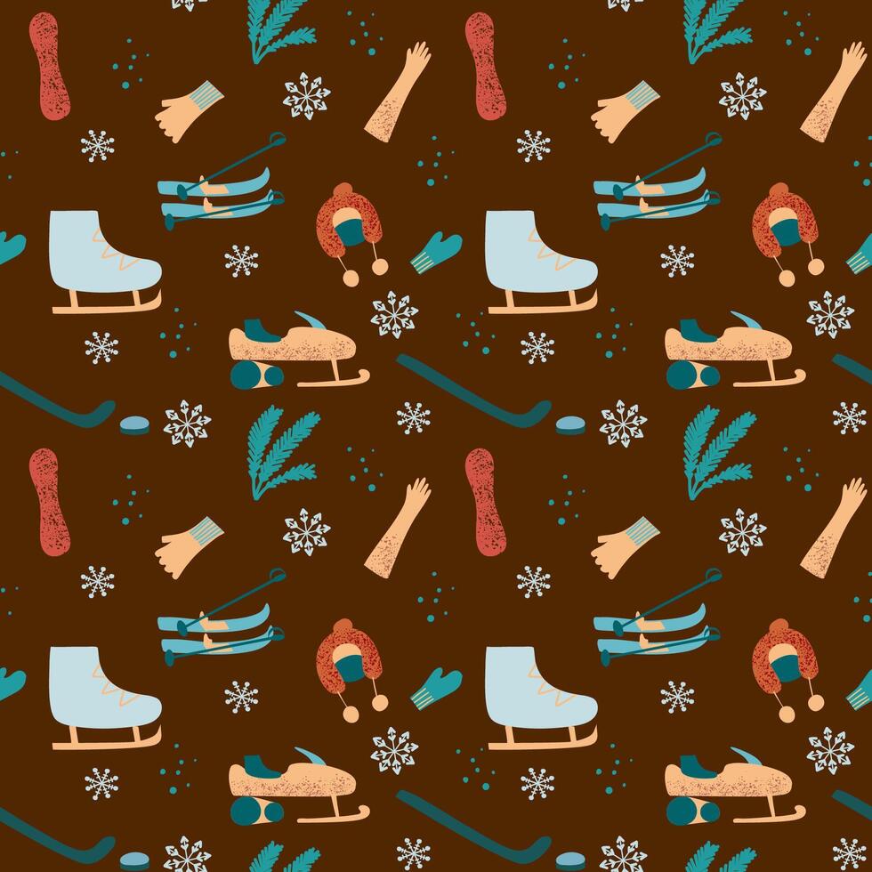 Seamless pattern with winter outdoor activity vector