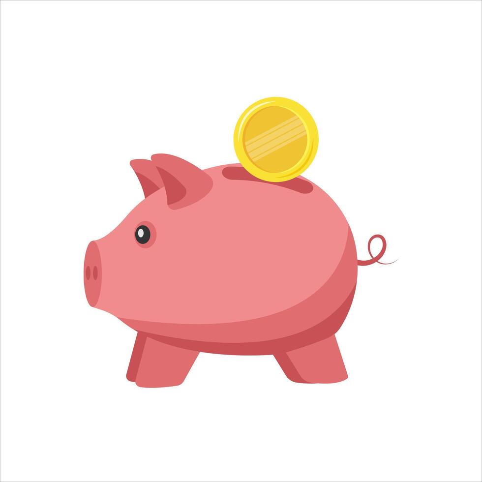 cerdito banco con oro moneda. vector