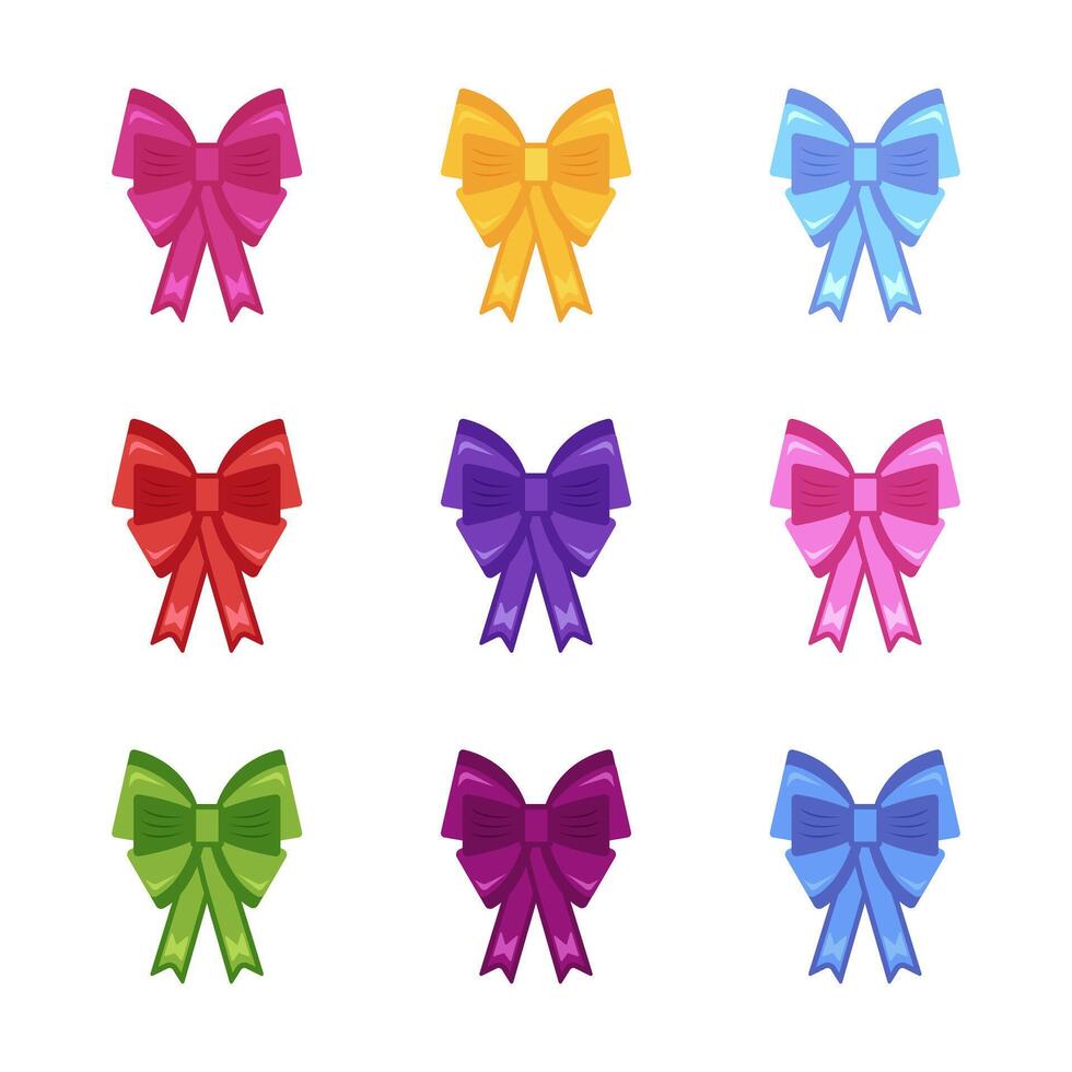 Bows. Ribbon bow collection. Bowknot for decoration, big set of bowtie. vector
