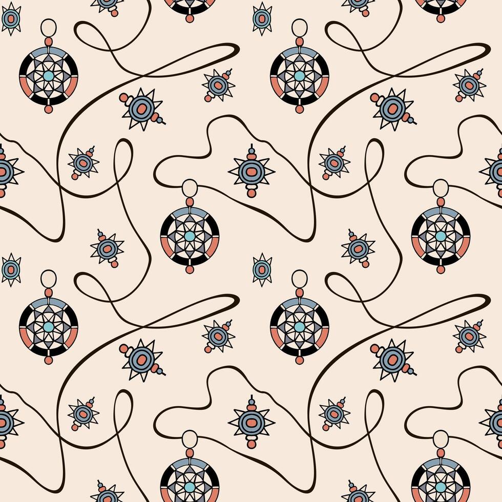 Seamless pattern with pendants and ropes. Seamless vector pattern with jewelry elements and fashion accessories