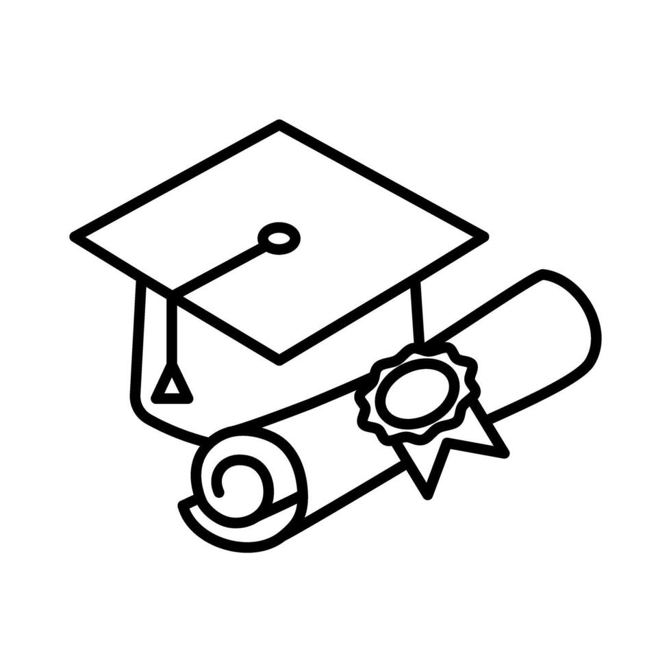 Graduation in line style. Diploma and student cap, High school education concept. Editable Stroke vector